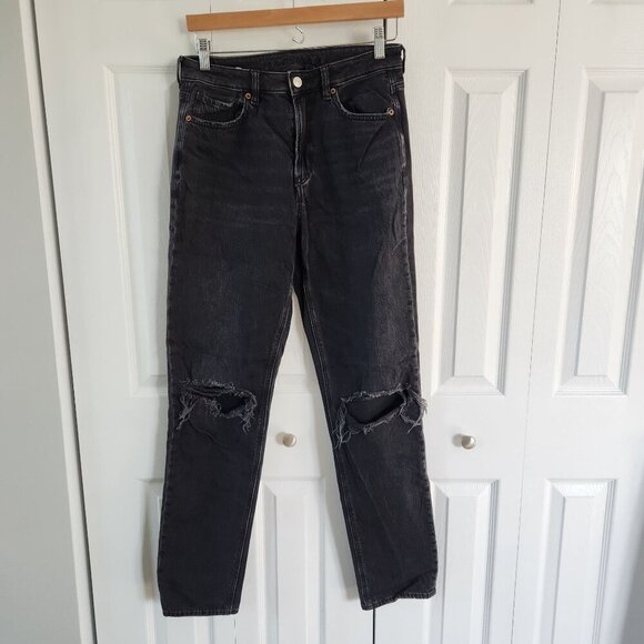 American Eagle Outfitters Strigid Mom Jean Black Distressed Jeans - Picture 8 of 9